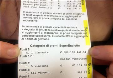 ITALY SUPERENALOTTO LOTTO WINNER 209 MILLION EUROS