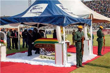 The body of former Zimbabwean President Robert Mugabe lies at Rufaro Stadium