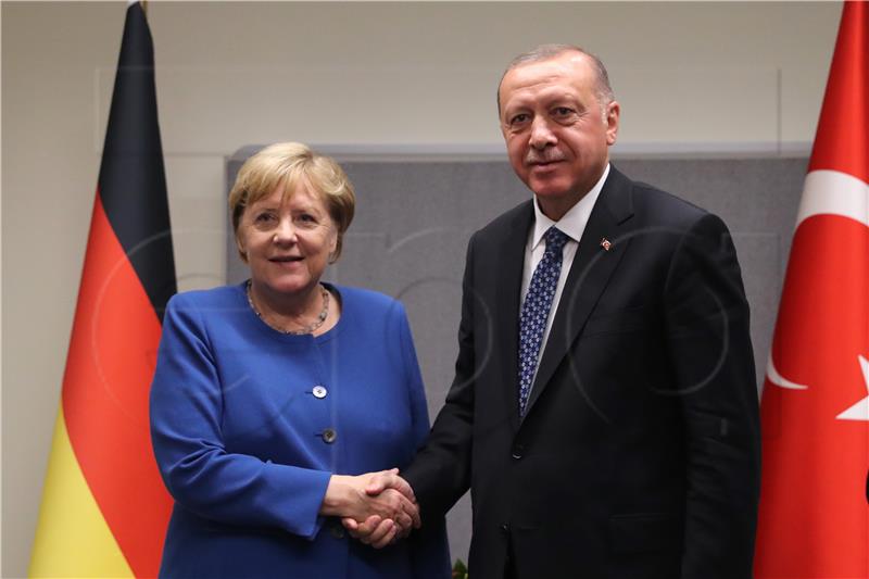 German Chancellor Merkel meets President of Turkey Erdogan at UN