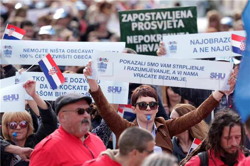 Teachers hold protest rally outside government offices in Zagreb