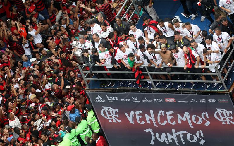 Flamengo's players parade after wins the Copa Libertadores tournament