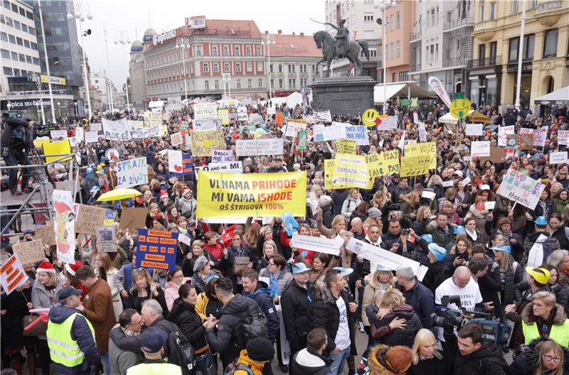 Over 20,000 striking teachers rally in central Zagreb to demand higher wages