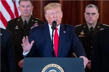 US President Donald J. Trump delivers a statement on Iran