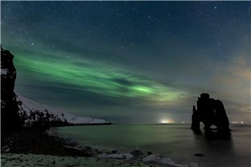 ICELAND AURORA BOREALIS HVITSERKUR TROLL