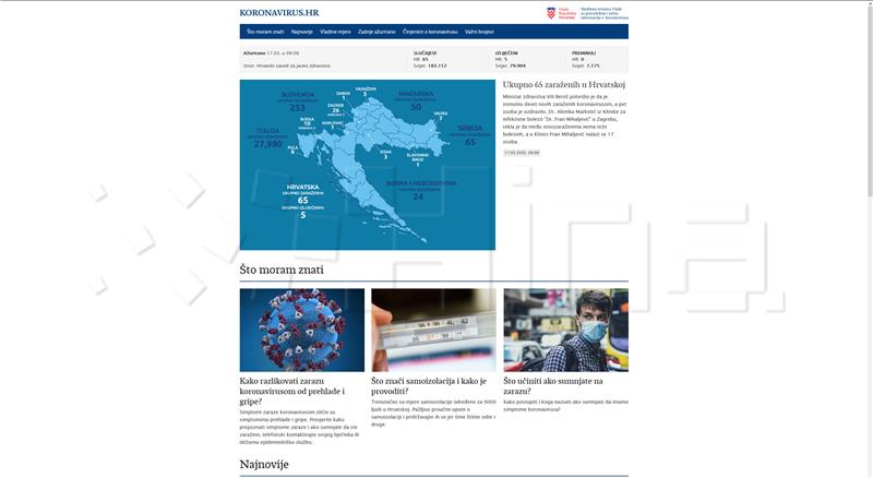 Službena stranica Vlade za pravodobne i točne informacije o koronavirusu