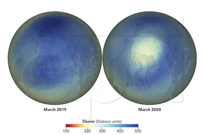 SPACE ARCTIC OZONE LOW CONCENTRATION MARCH 2020