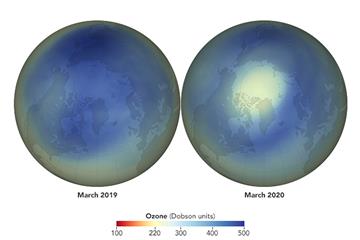 SPACE ARCTIC OZONE LOW CONCENTRATION MARCH 2020