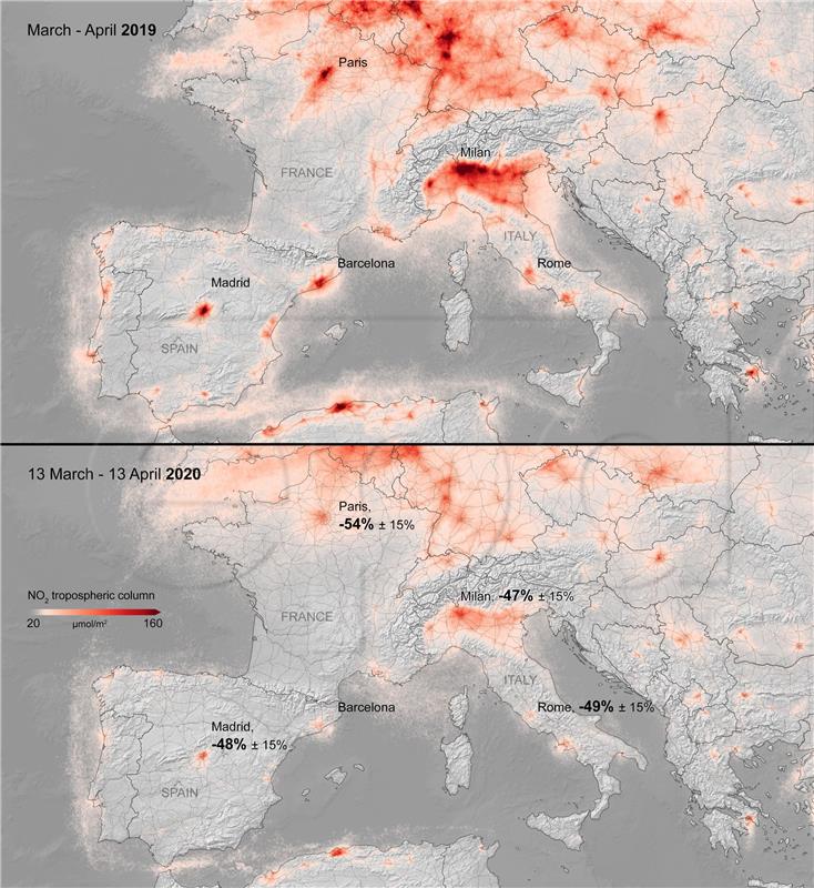 SPACE EUROPE AIR POLLUTION DROP CORONAVIRUS LOCKDOWN