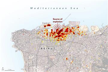 SPACE LEBANON BEIRUT EXPLOSION MAP DAMAGE