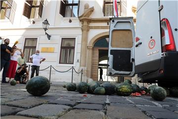 Živi zid prosuo lubenice ispred zgrade Vlade