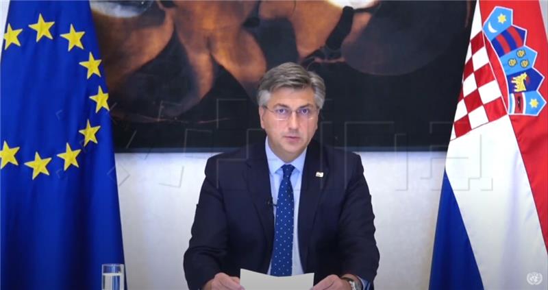 Premijer Plenković govori na virtualnoj sjednici Opće skupštine UN-a