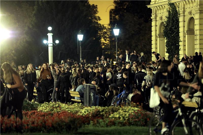 Mass parties outside Croatian National Theatre in Zagreb in time of corona