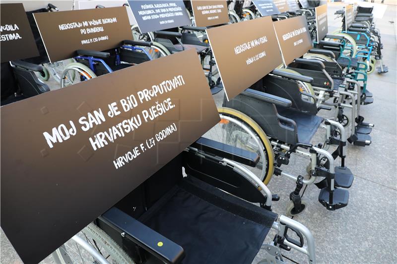 100 wheelchairs placed in Zagreb's main square as reminder of road safety