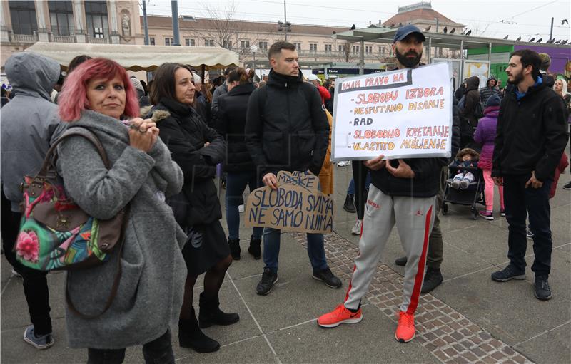 Zagreb: Prosvjed protiv uvođenja epidemioloških mjera