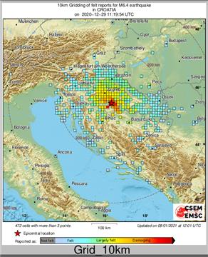 Prikaz geografskog grupiranja izvještaja o osjetu potresa