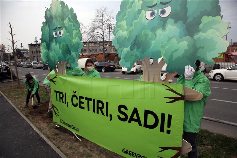 Greenpeace activists plant trees in downtown Zagreb