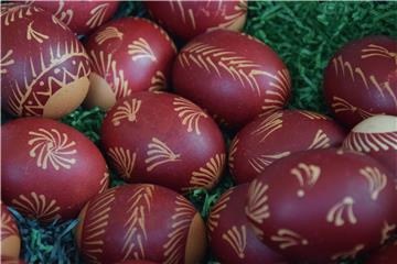 Croatian and Russian Easter eggs on display at Ethnographic Museum in Zagreb