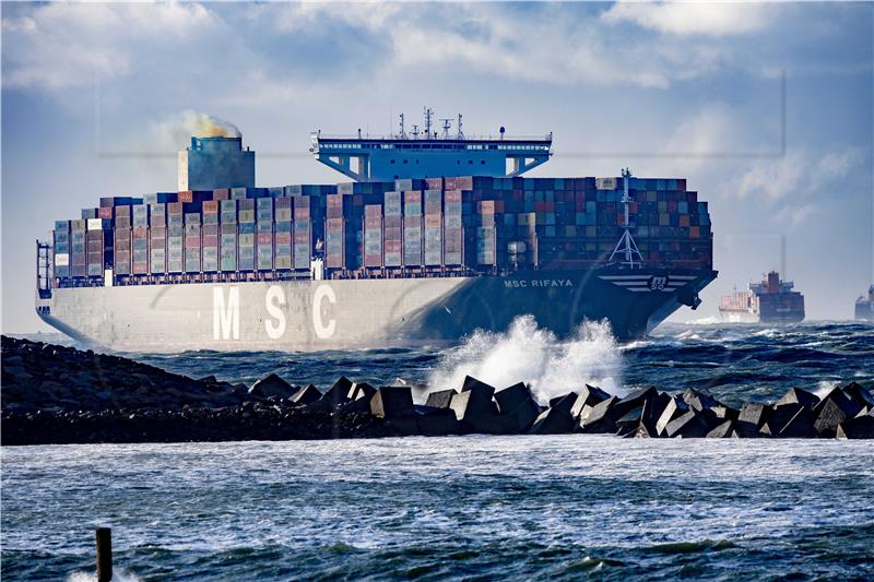 NETHERLANDS ROTTERDAM FIRST CONTAINER SHIP ARRIVES