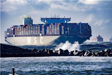 NETHERLANDS ROTTERDAM FIRST CONTAINER SHIP ARRIVES