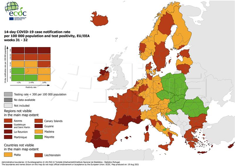 ECDC: Pola Hrvatske u narančastom 