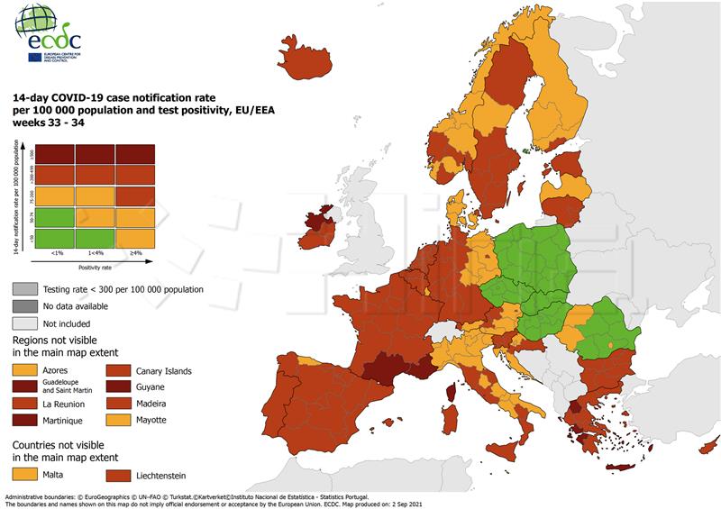 Osam hrvatskih županija u crvenom na novoj karti ECDC-a