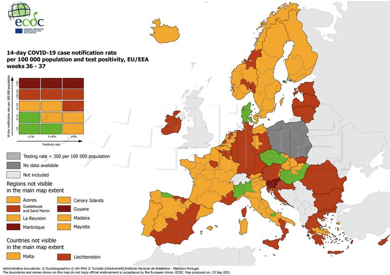 Hrvatska ostala u crvenom na novoj karti ECDC-a 