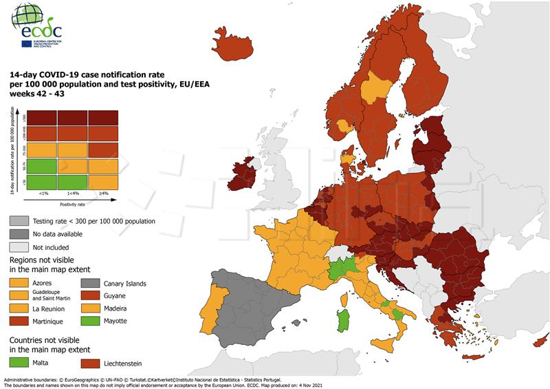 Hrvatska bez promjene na novoj karti ECDC-a, ostala tamnocrvena 