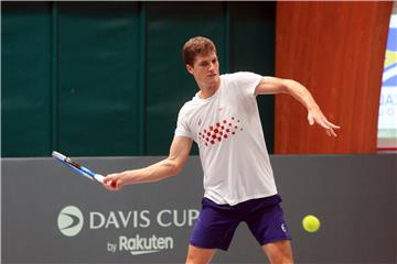 Jutarnji trening hrvatske Davis cup reprezentacije u Torinu