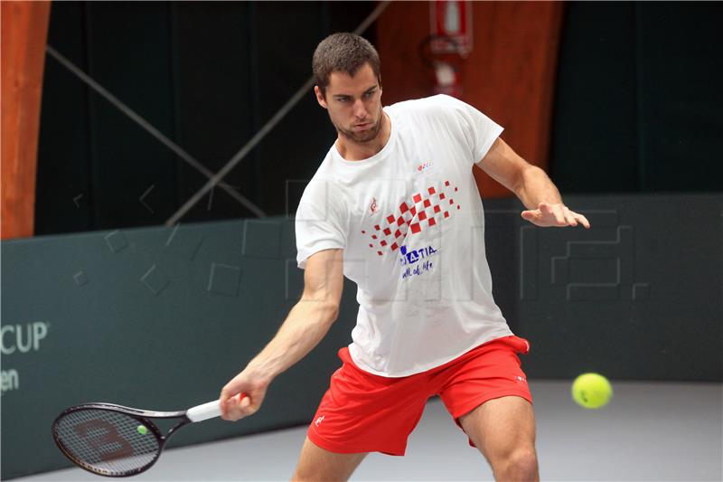 Jutarnji trening hrvatske Davis cup reprezentacije u Torinu