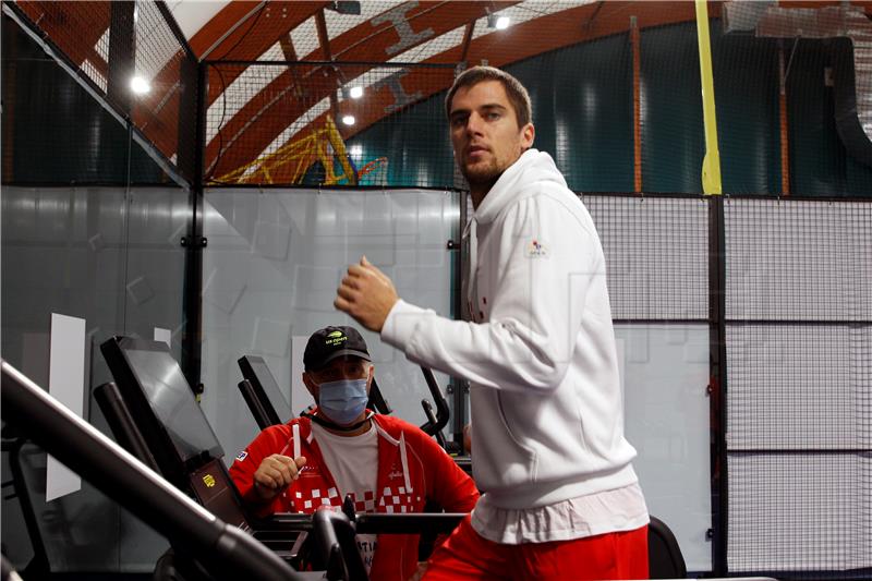 Jutarnji trening hrvatske Davis cup reprezentacije u Torinu