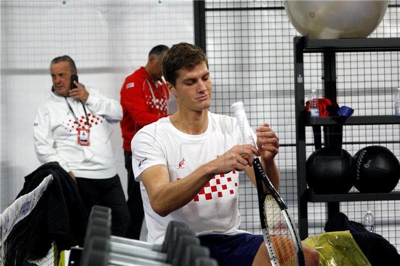 Jutarnji trening hrvatske Davis cup reprezentacije u Torinu