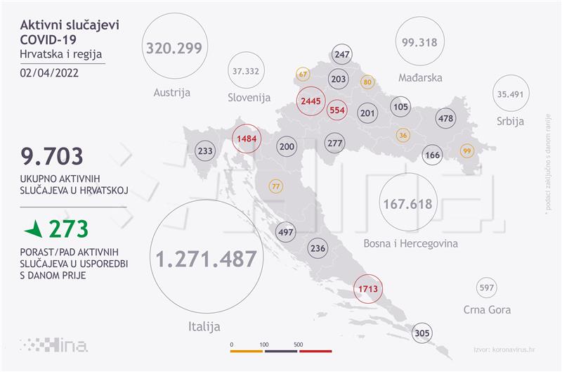 Infografika - broj aktivnih slučajeva COVID-19 zaraze