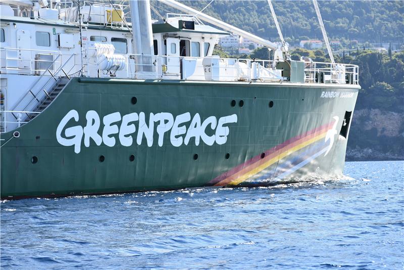 Greenpeace's Rainbow Warrior anchored off Šibenik