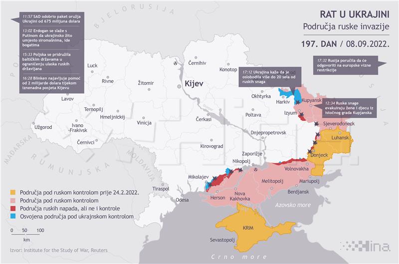 Rat u Ukrajini: Područja ruske invazije - 197. dan