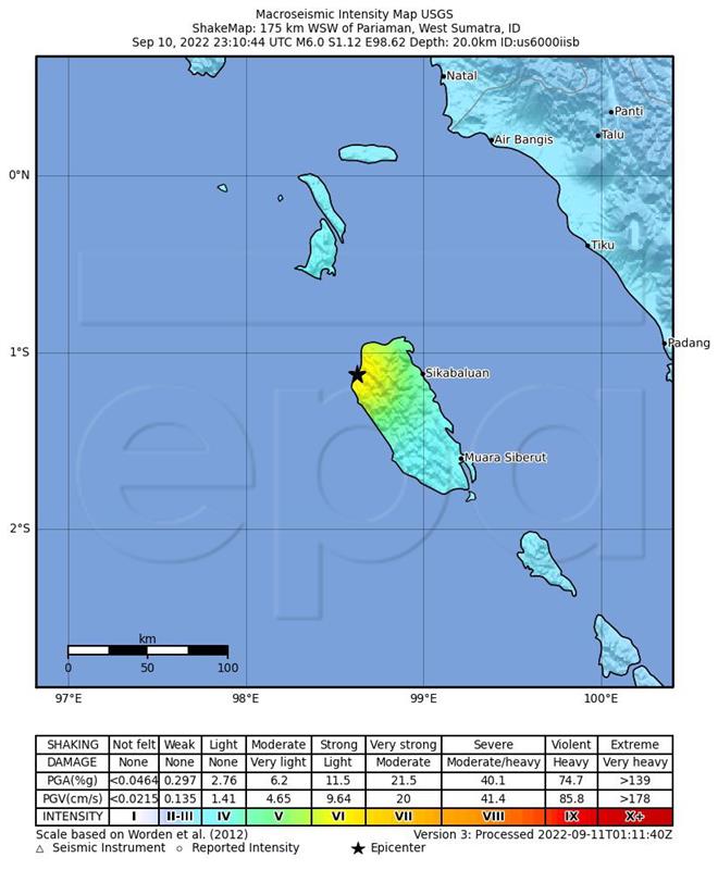 Potres magnitude 6, 7 po Richteru jugozapadno od Sumatre - EMSC 