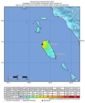 Potres magnitude 6, 7 po Richteru jugozapadno od Sumatre - EMSC 