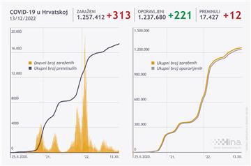 U Hrvatskoj 313 novih slučajeva koronavirusa, umrlo 12 osoba