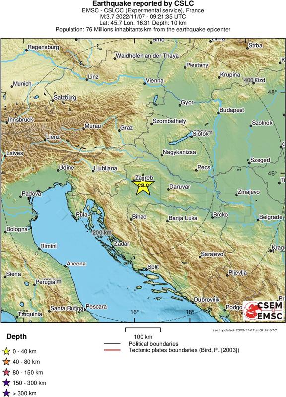 EMSC: Potres magnitude 2,7, epicentar pored Zagreba