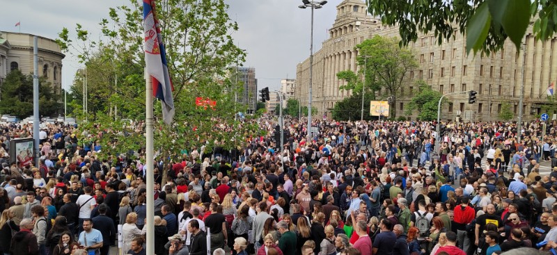 Protesters block traffic in Belgrade in third protest against violence