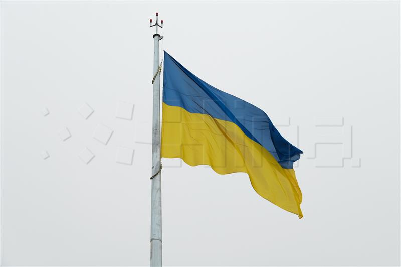 Ukrainian flag displayed at Communal Palace in Pula