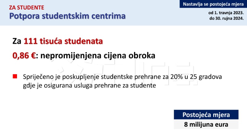 Vlada donijela 6. antiinflacijski paket vrijedan 503 milijuna eura - kraća