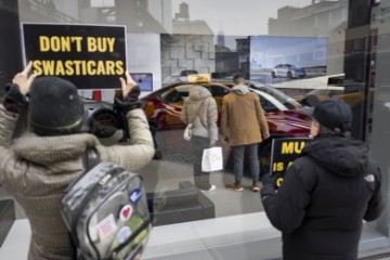 USA NEW YORK TESLA PROTEST