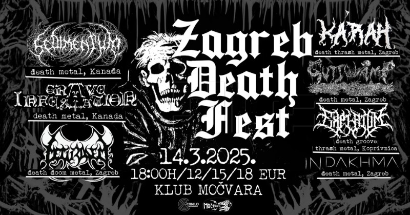 Zagreb Death Fest održat će se 14. ožujka u Močvari