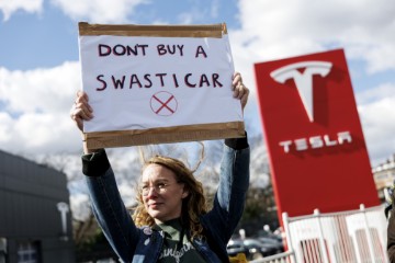 BRITAIN TESLA PROTEST