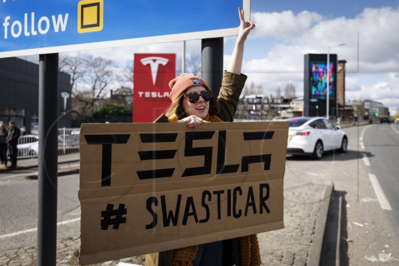 BRITAIN TESLA PROTEST