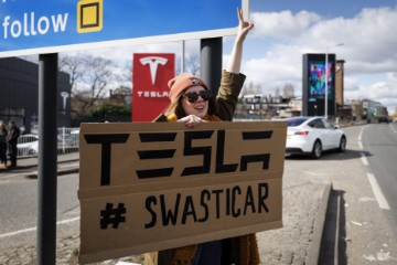 BRITAIN TESLA PROTEST