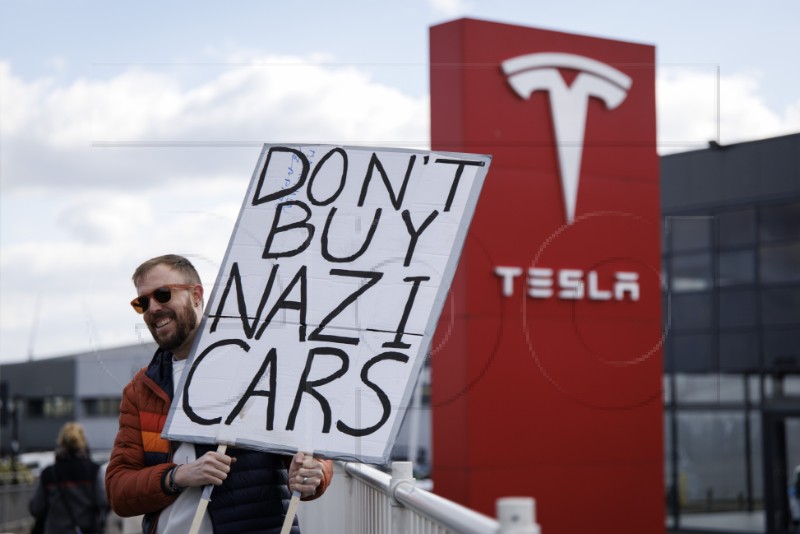 BRITAIN TESLA PROTEST