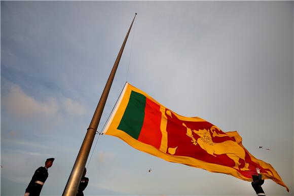 SRI LANKA GIANT NATIONAL FLAG AT SUNSET