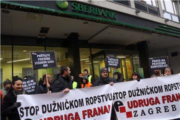 Franak activists block Sberbank office in central Zagreb