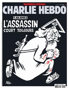 Charlie Hebdo na godišnjicu atentata stavlja na naslovnicu bradatog Boga ubojicu 